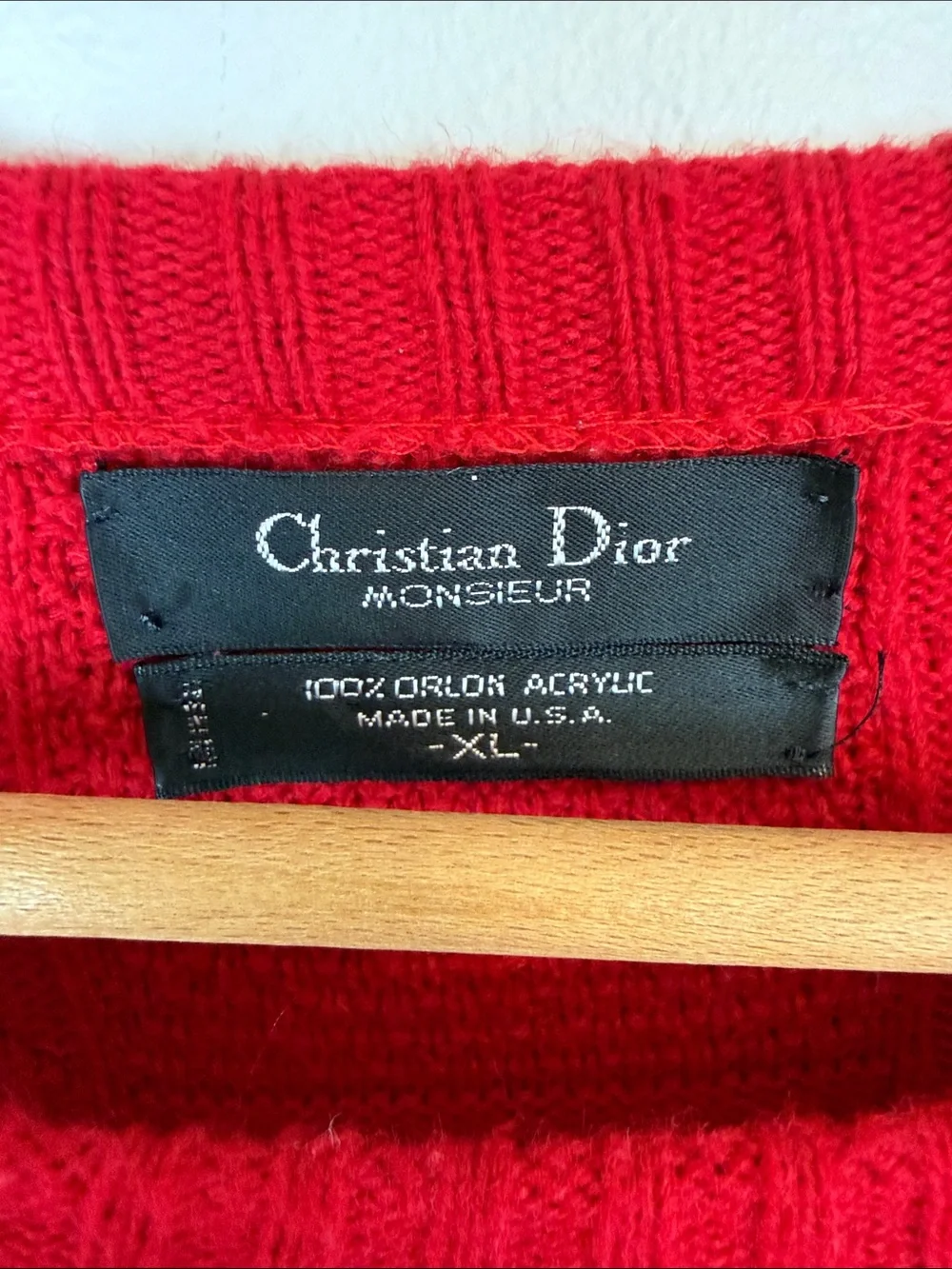 Vintage Christian Dior Monsieur Red Textured Knit Sweater XL Made in USA 90s